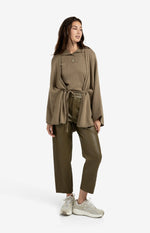 Yaya Faux leather trousers with seam details - Brown/ Green