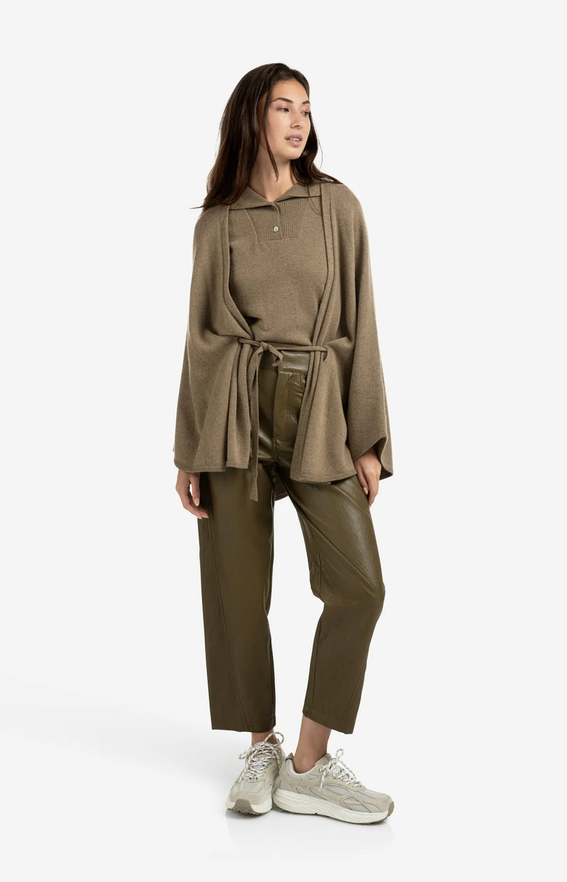Yaya Faux leather trousers with seam details - Brown/ Green