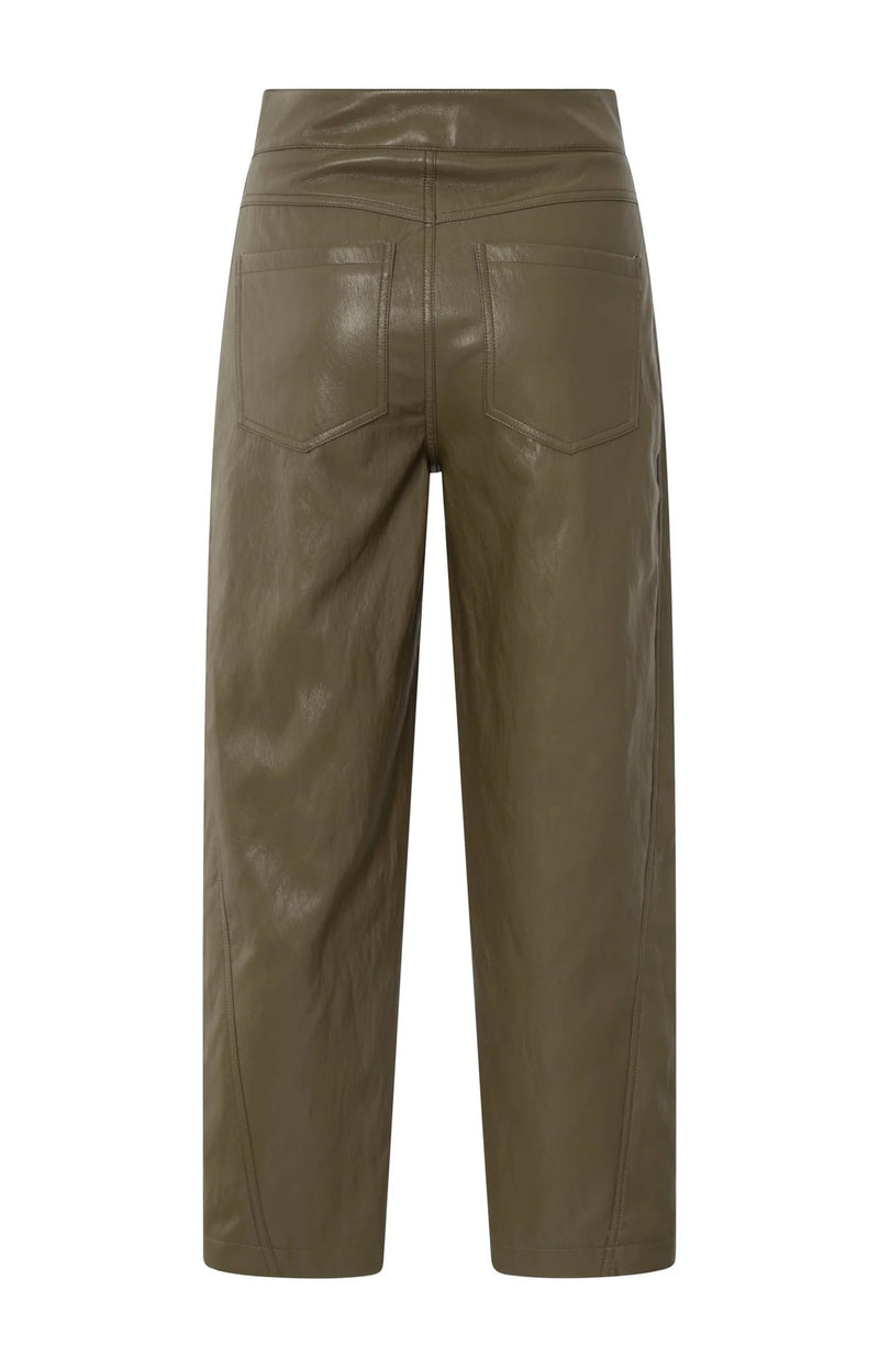 Yaya Faux leather trousers with seam details - Brown/ Green
