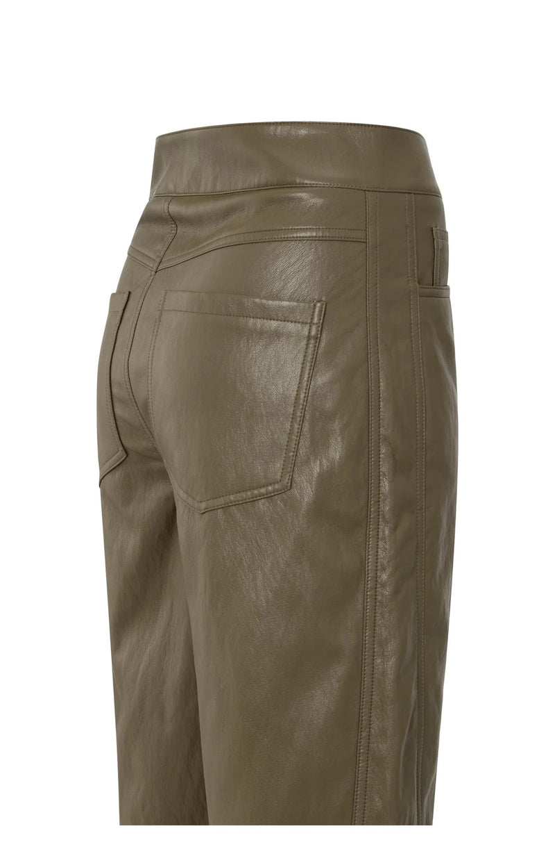 Yaya Faux leather trousers with seam details - Brown/ Green