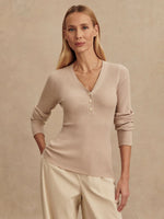 Varley Blanca V-Neck Rib Knit Top - Beige