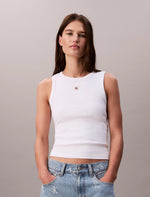 Calvin Klein Ribbed Cotton Badge Tank Top - White