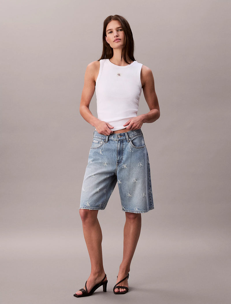 Calvin Klein Ribbed Cotton Badge Tank Top - White