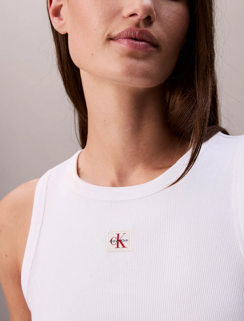 Calvin Klein Ribbed Cotton Badge Tank Top - White