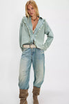 We The Free Tattered And Ruffled Denim Top