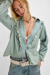 We The Free Tattered And Ruffled Denim Top