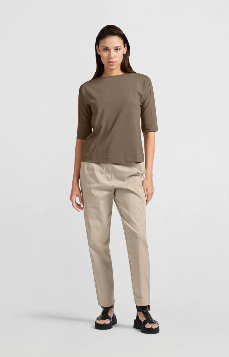 Yaya Cotton High Waist Trouser - Beige