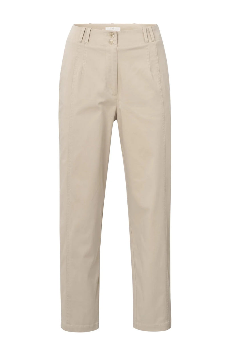 Yaya Cotton High Waist Trouser - Beige