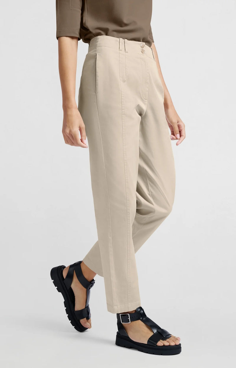 Yaya Cotton High Waist Trouser - Beige