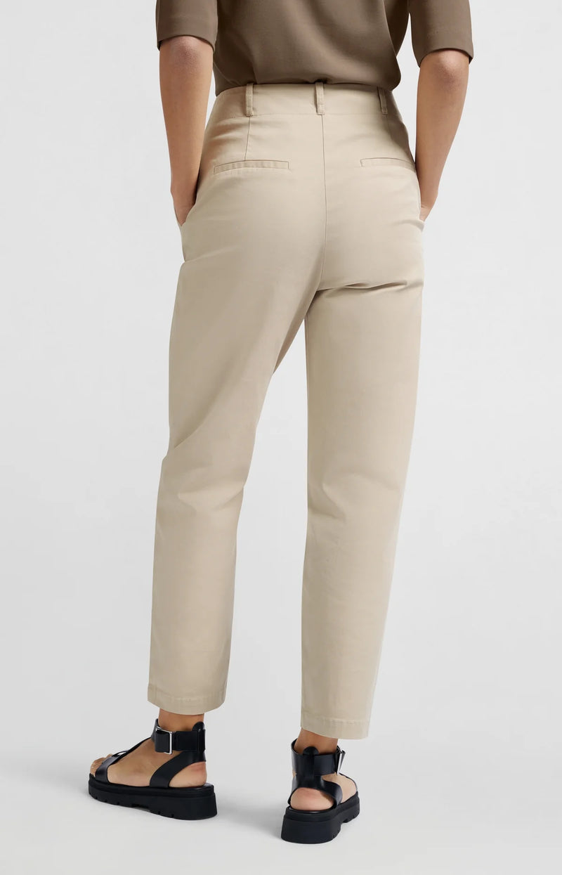 Yaya Cotton High Waist Trouser - Beige