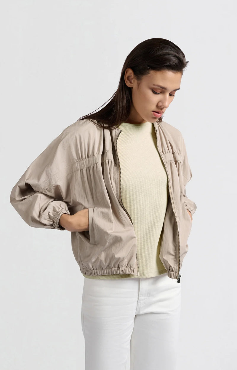 Yaya Nylon Bomber Jacket - Twill Beige