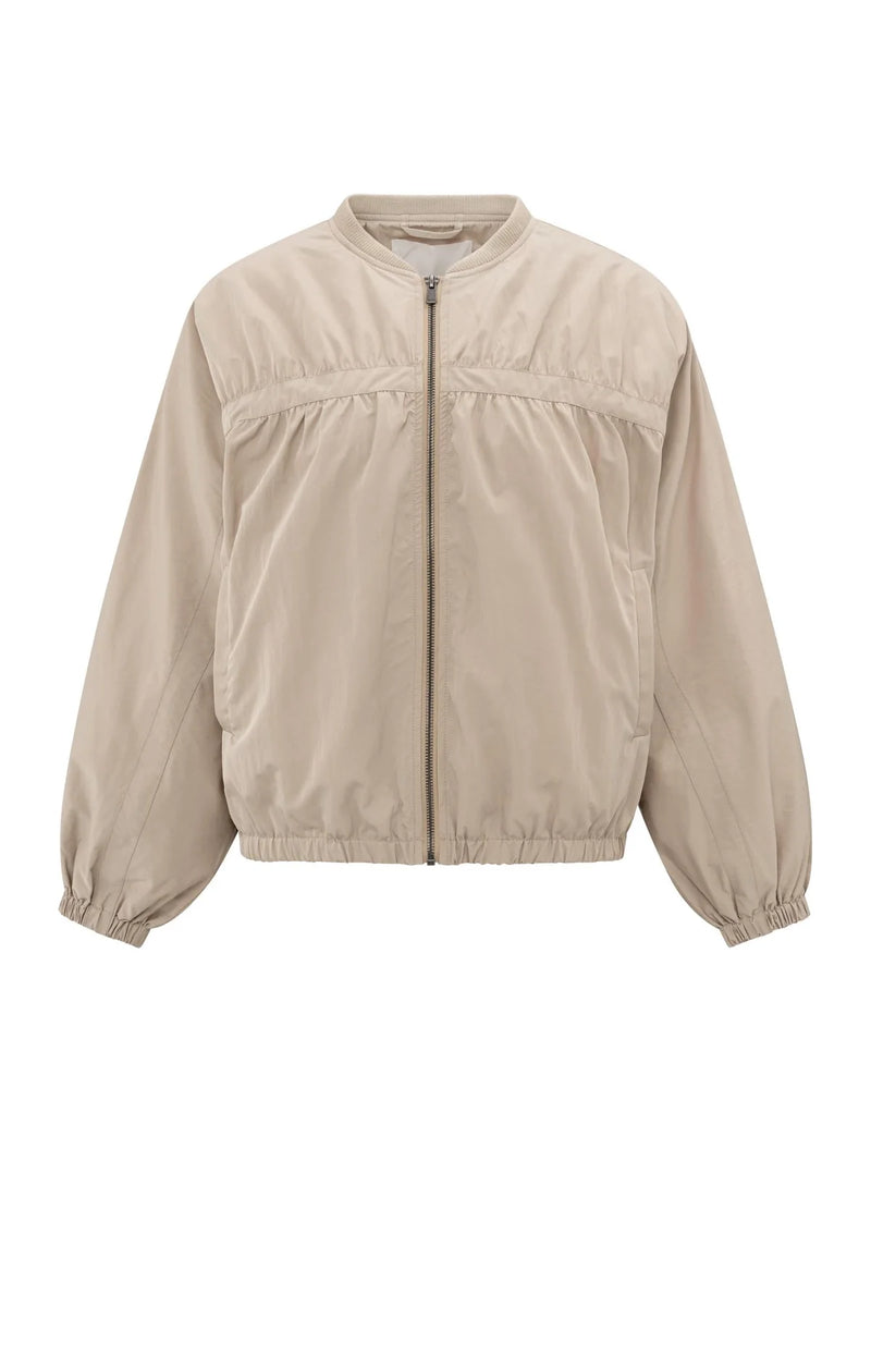 Yaya Nylon Bomber Jacket - Twill Beige
