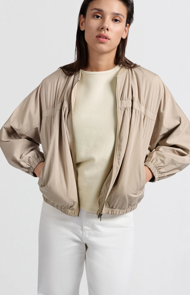 Yaya Nylon Bomber Jacket - Twill Beige