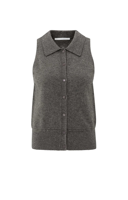 Yaya Sleeveless Cardigan - Dark Taupe Grey