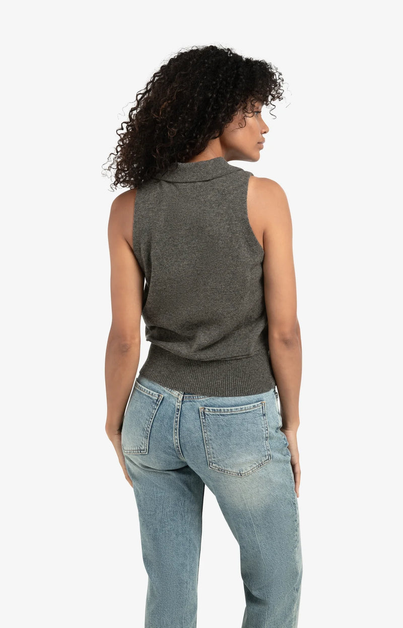 Yaya Sleeveless Cardigan - Dark Taupe Grey