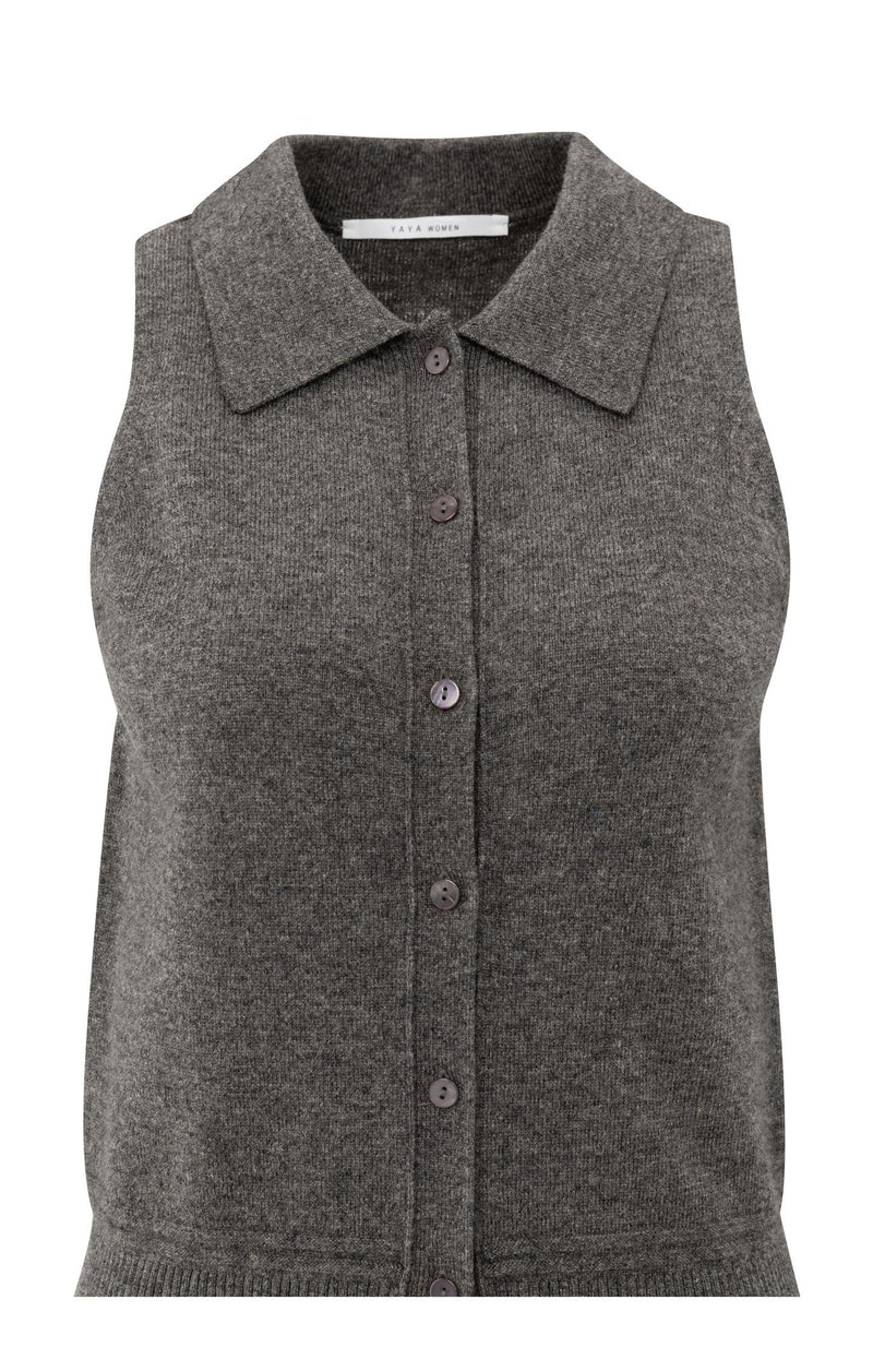Yaya Sleeveless Cardigan - Dark Taupe Grey