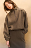 Yaya Balloon Sleeve Sweatshirt - Dark Taupe Grey Melange