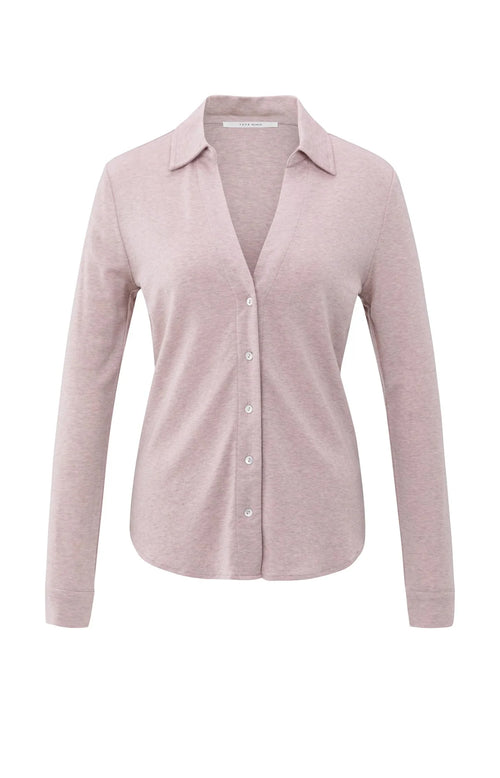 Yaya Jersey Blouse with V-Neck - Shadow Grey Pink Melange