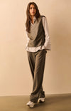 Yaya Trousers with Turn-Ups - Dark Taupe Grey Melange