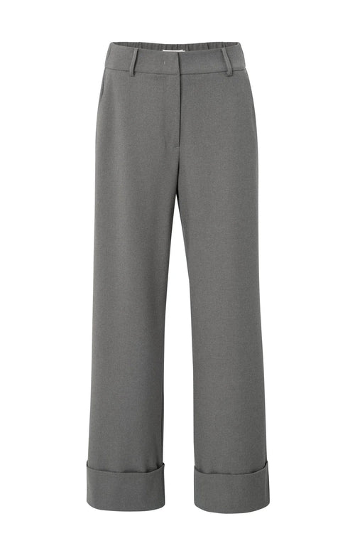 Yaya Trousers with Turn-Ups - Dark Taupe Grey Melange