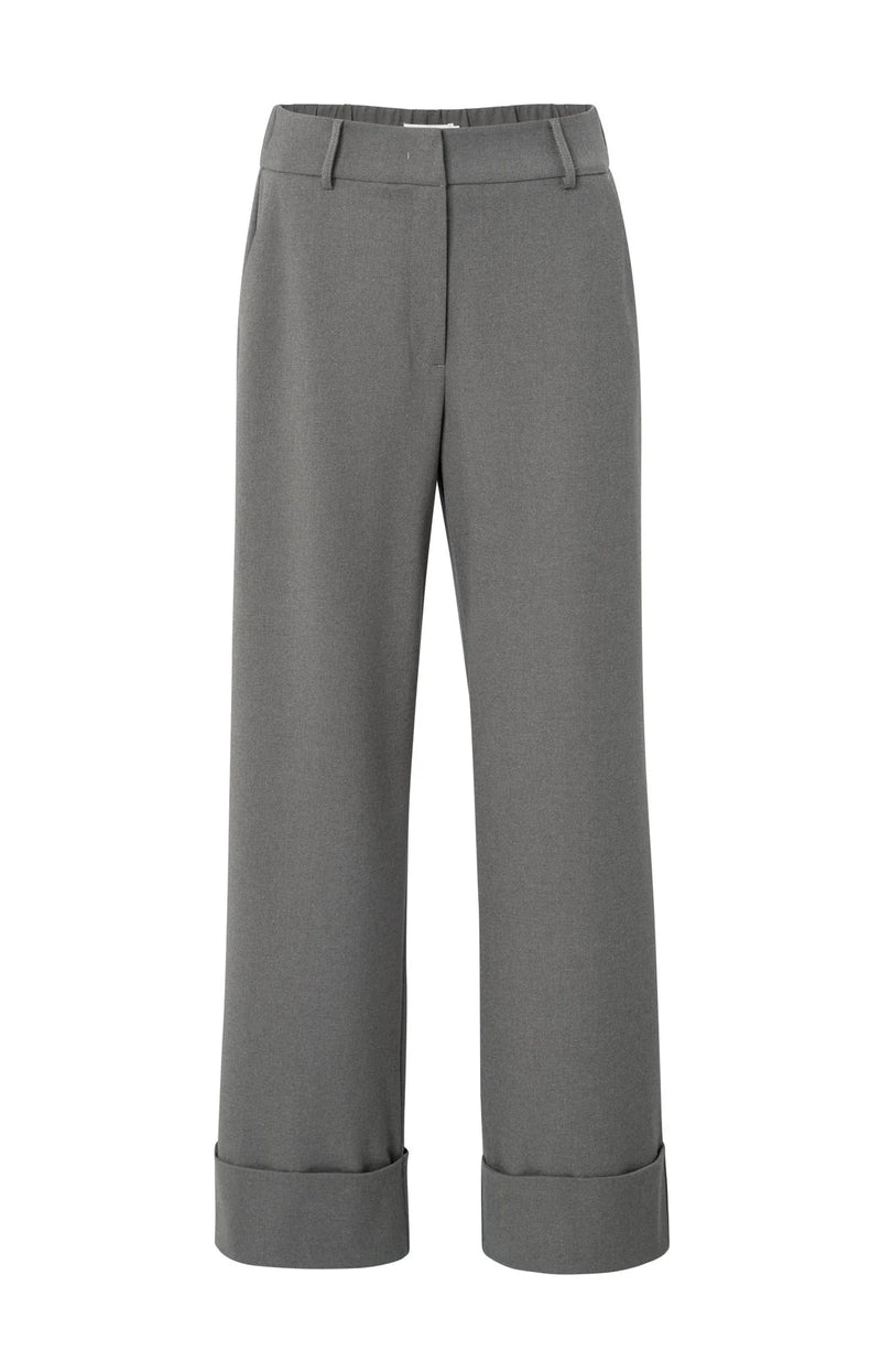 Yaya Trousers with Turn-Ups - Dark Taupe Grey Melange