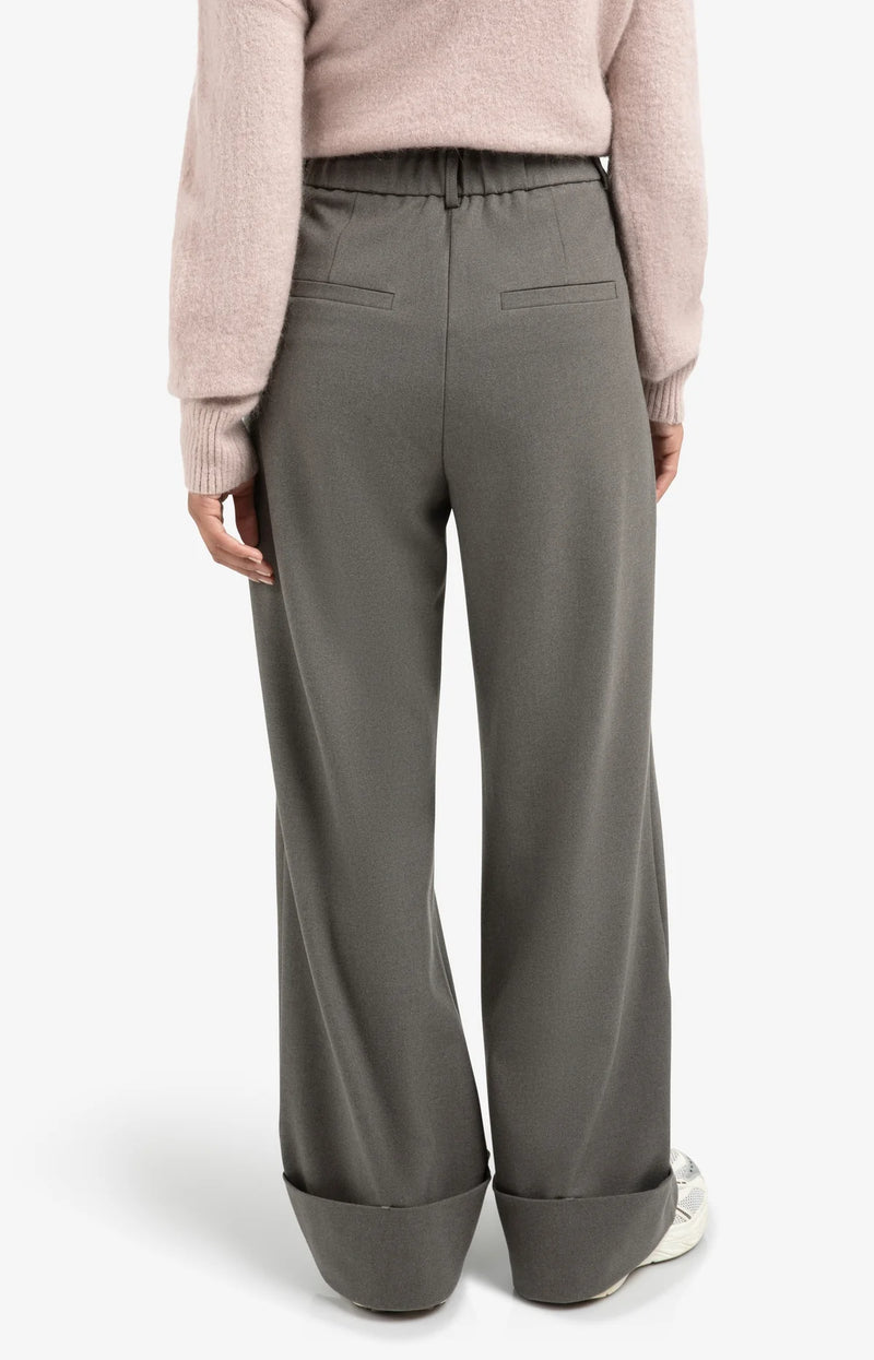 Yaya Trousers with Turn-Ups - Dark Taupe Grey Melange