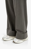 Yaya Trousers with Turn-Ups - Dark Taupe Grey Melange