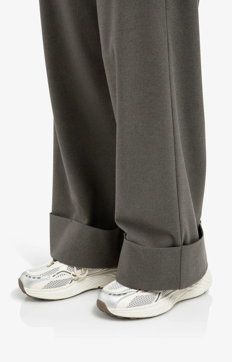 Yaya Trousers with Turn-Ups - Dark Taupe Grey Melange