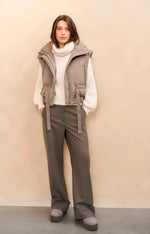 Yaya Trousers with Turn-Ups - Dark Taupe Grey Melange