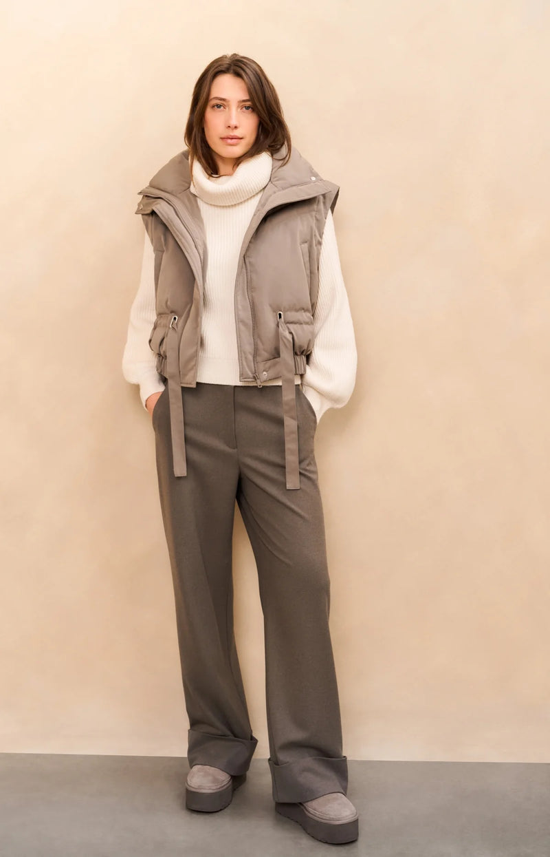 Yaya Trousers with Turn-Ups - Dark Taupe Grey Melange