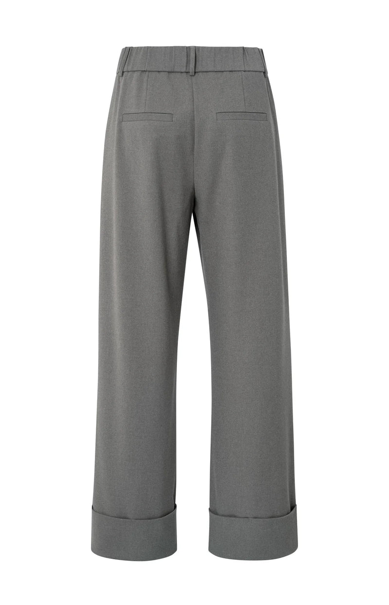 Yaya Trousers with Turn-Ups - Dark Taupe Grey Melange