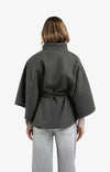 Yaya Soft Woven Poncho With Collar - Dark Night Grey Melange