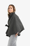 Yaya Soft Woven Poncho With Collar - Dark Night Grey Melange