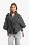 Yaya Soft Woven Poncho With Collar - Dark Night Grey Melange