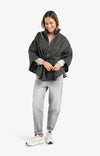 Yaya Soft Woven Poncho With Collar - Dark Night Grey Melange