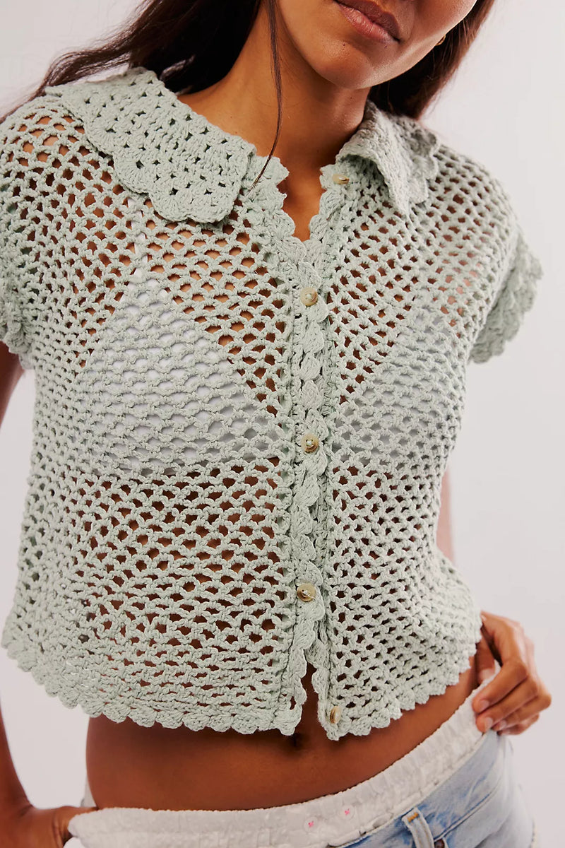 Free People Lilly Crochet Top - Blue