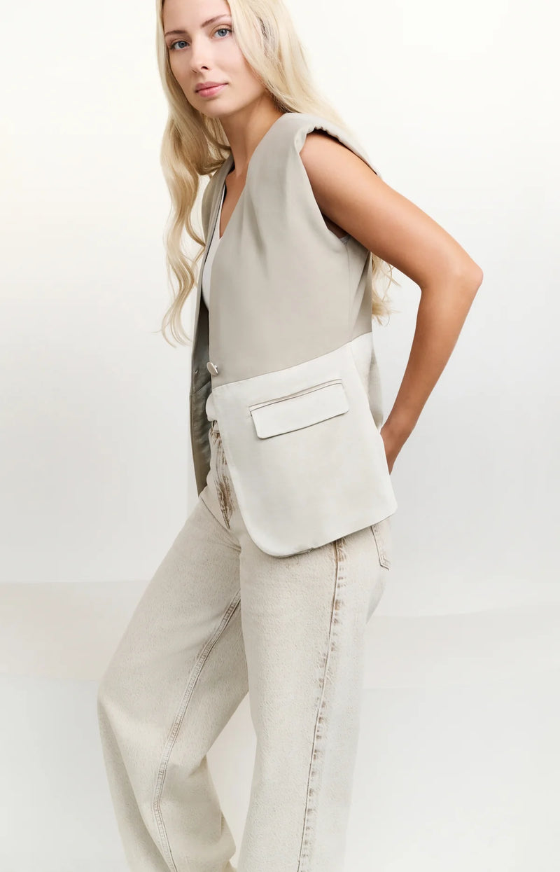 Yaya Sleeveless Blazer with Satin Detail