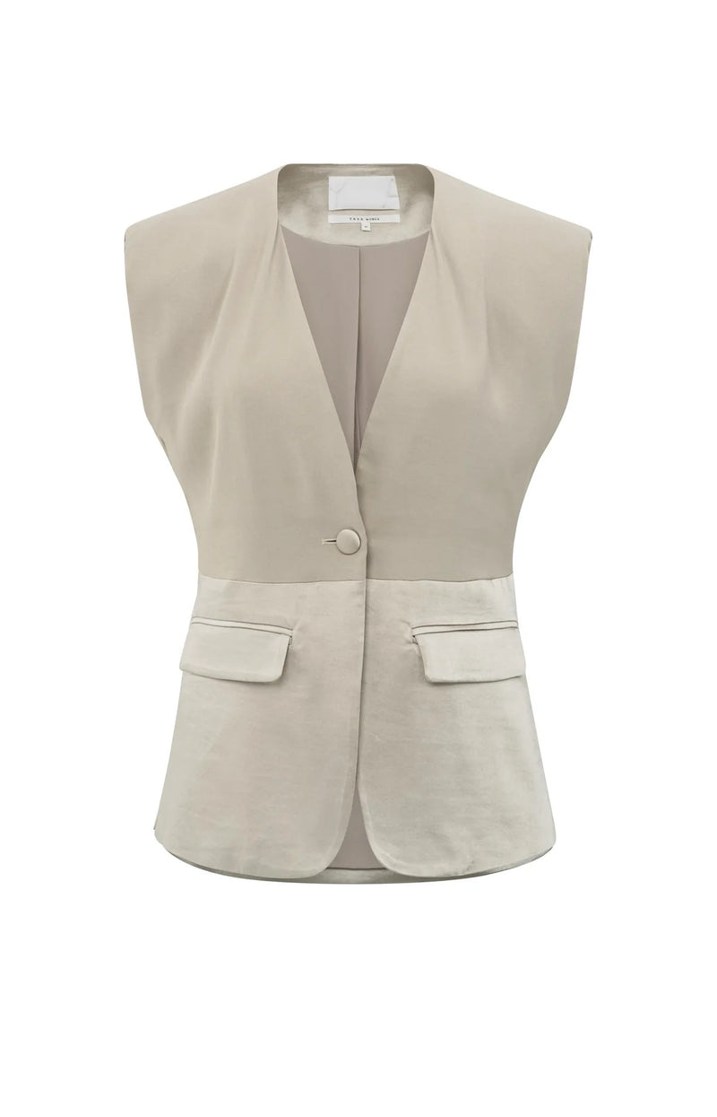 Yaya Sleeveless Blazer with Satin Detail