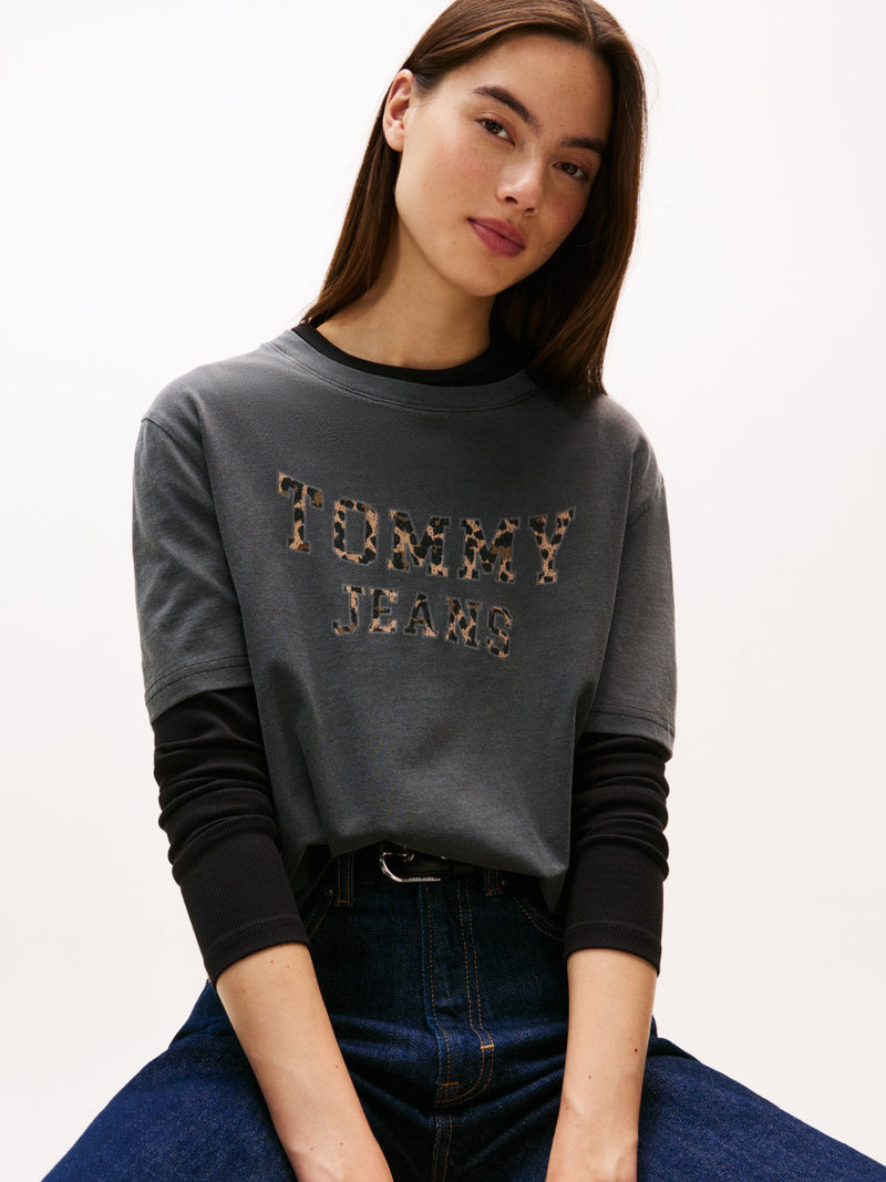 Tommy Jeans Boxy Leopard Varsity Tee