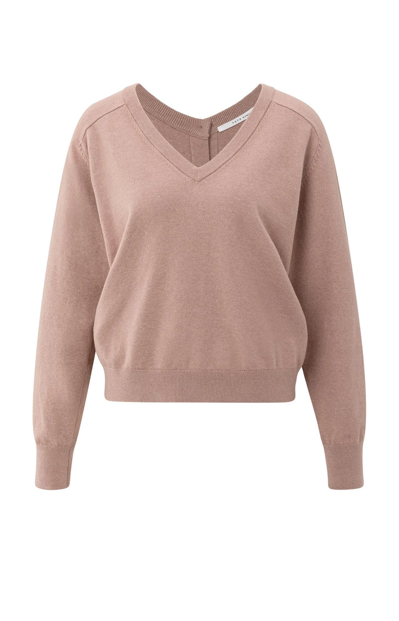 Yaya Double V-Neck Sweater - Blush Pink