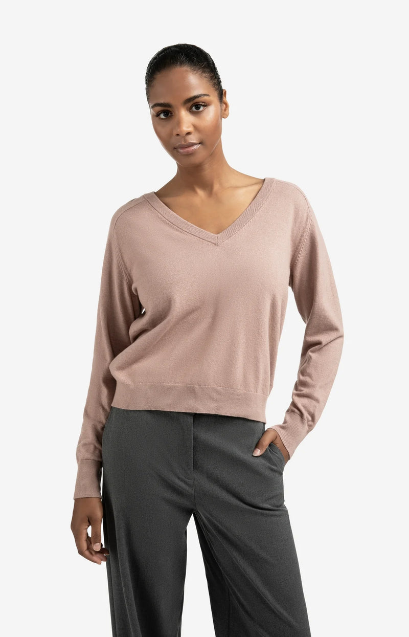 Yaya Double V-Neck Sweater - Blush Pink