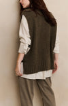 Yaya Ribbed Sleeveless Gilet with Buckle - Capers Melange