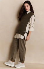 Yaya Ribbed Sleeveless Gilet with Buckle - Capers Melange