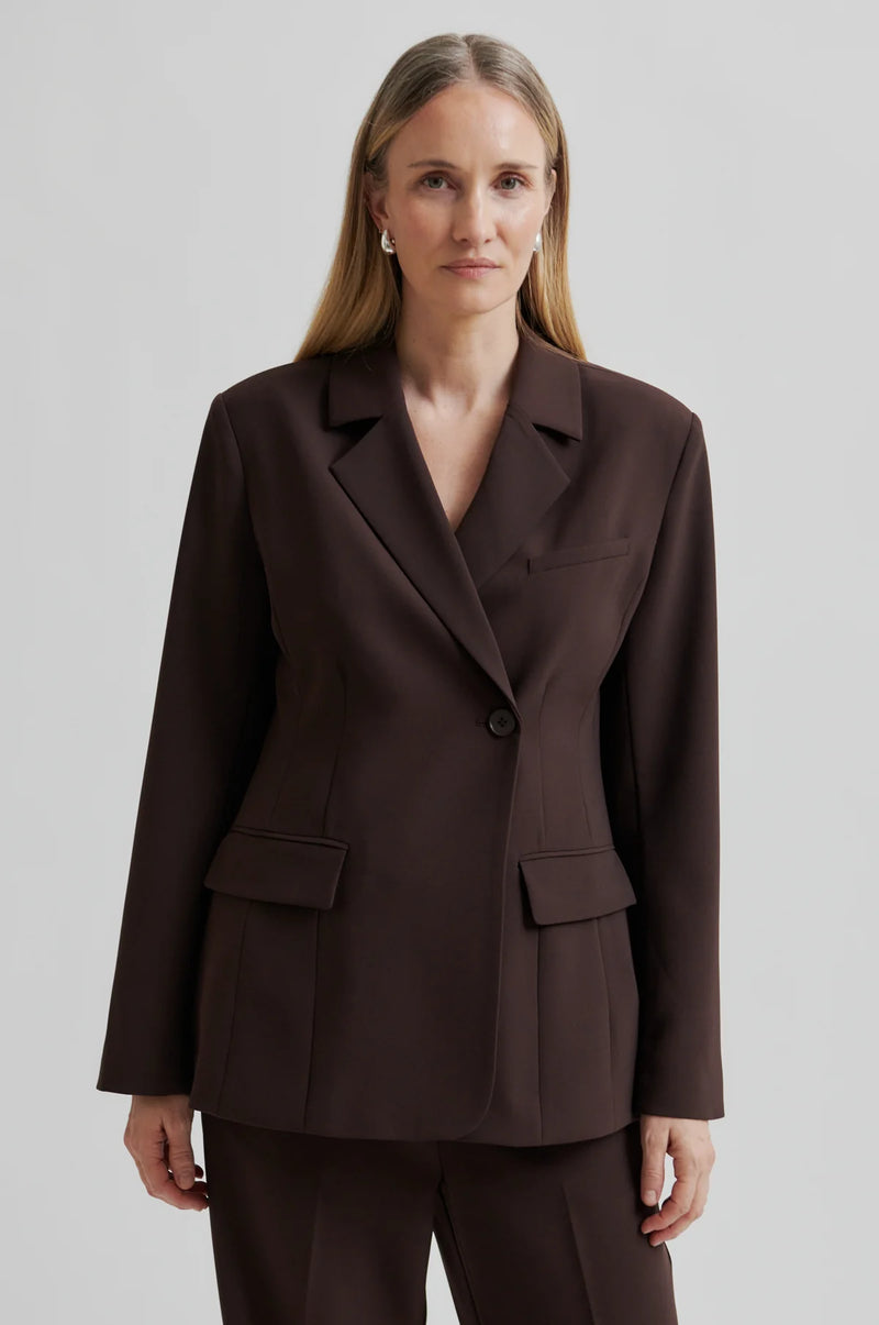 Second Female Fique Fitted Blazer - Chocolate Plum