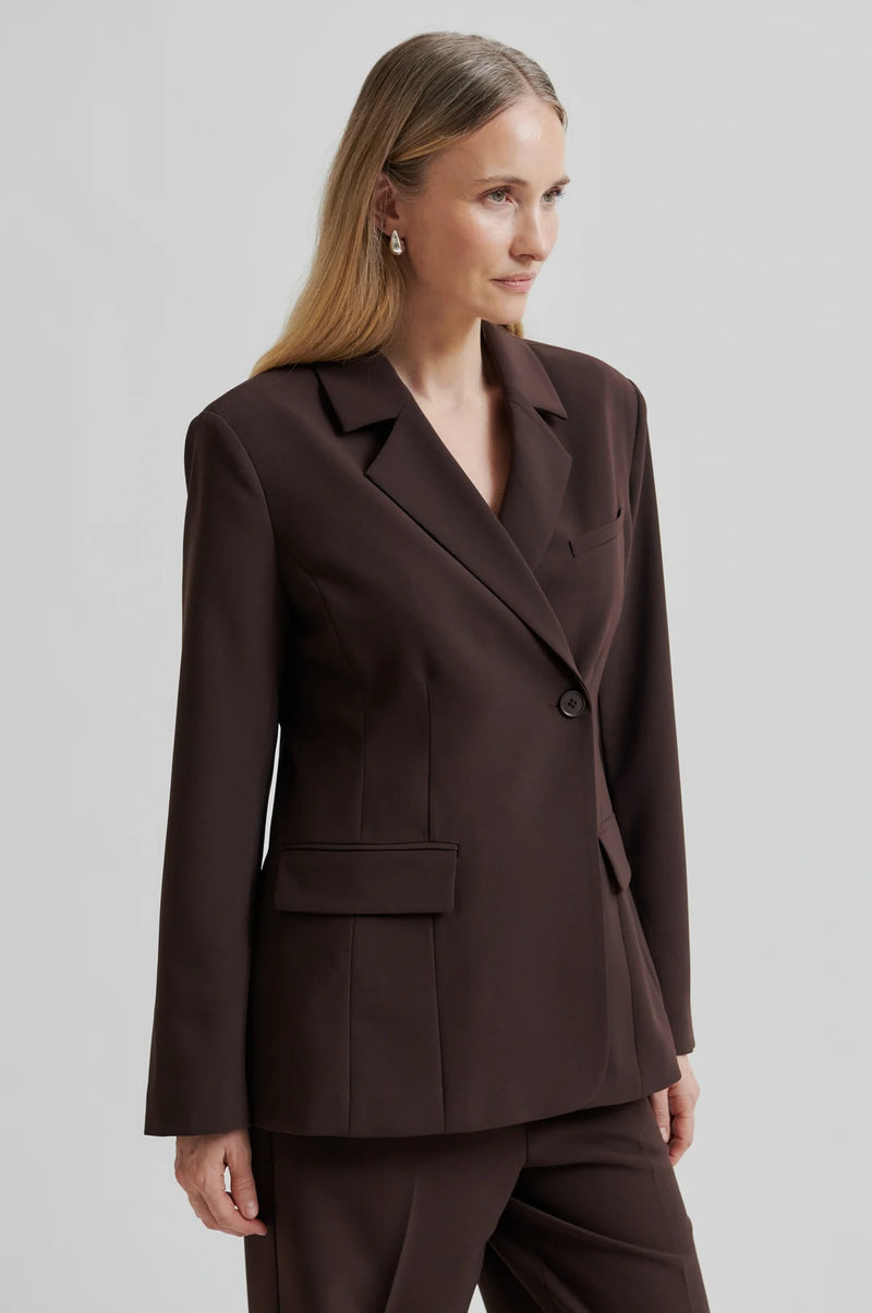 Second Female Fique Fitted Blazer - Chocolate Plum
