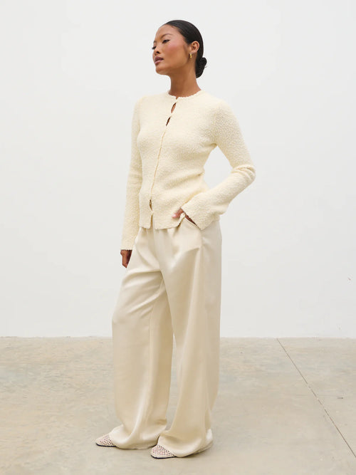 Pretty Lavish Dayo Boucle Knit Button Down Top-Cream