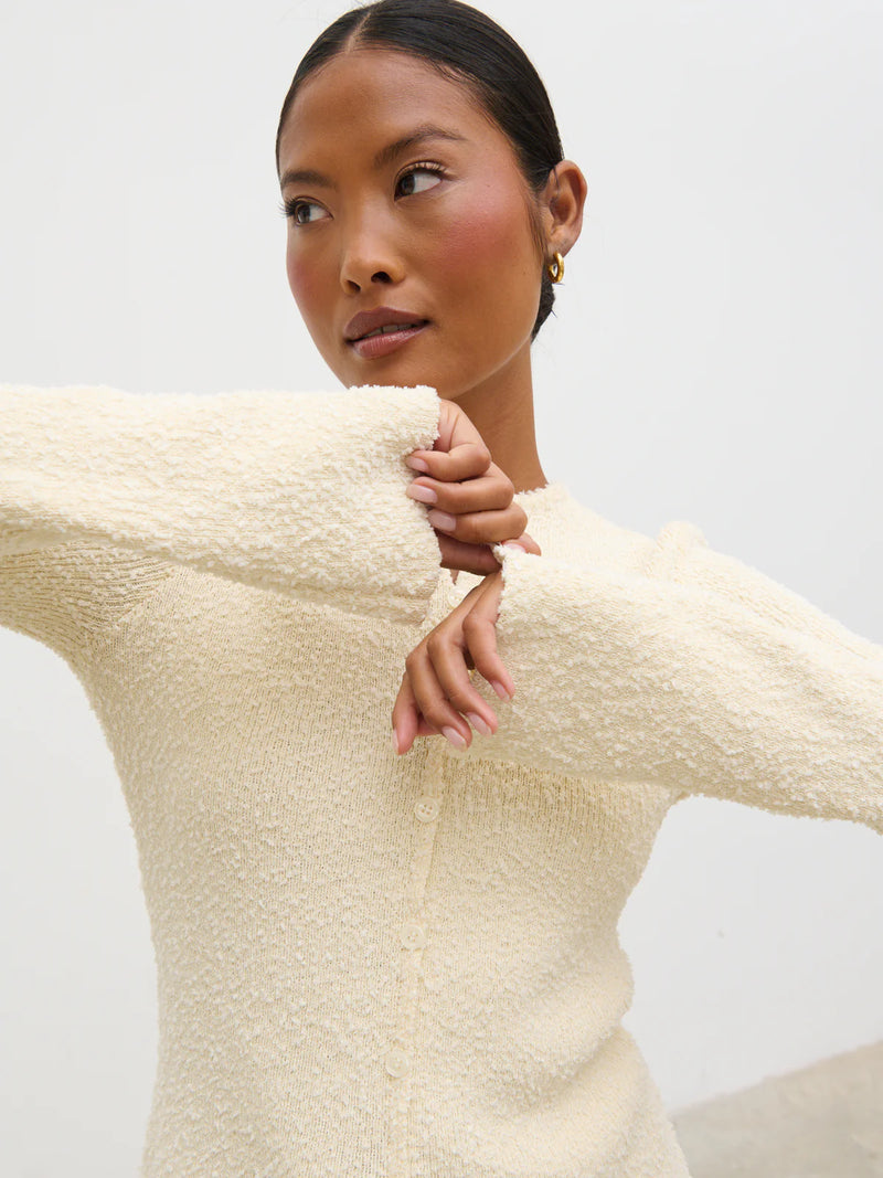 Pretty Lavish Dayo Boucle Knit Button Down Top-Cream