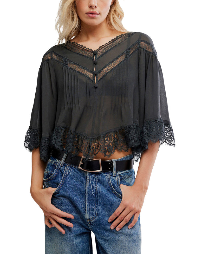 Free People Bali Midnight Rain Blouse - Charcoal
