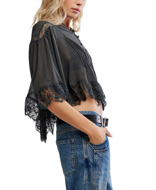 Free People Bali Midnight Rain Blouse - Charcoal
