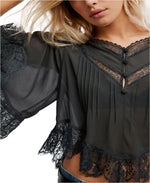 Free People Bali Midnight Rain Blouse - Charcoal